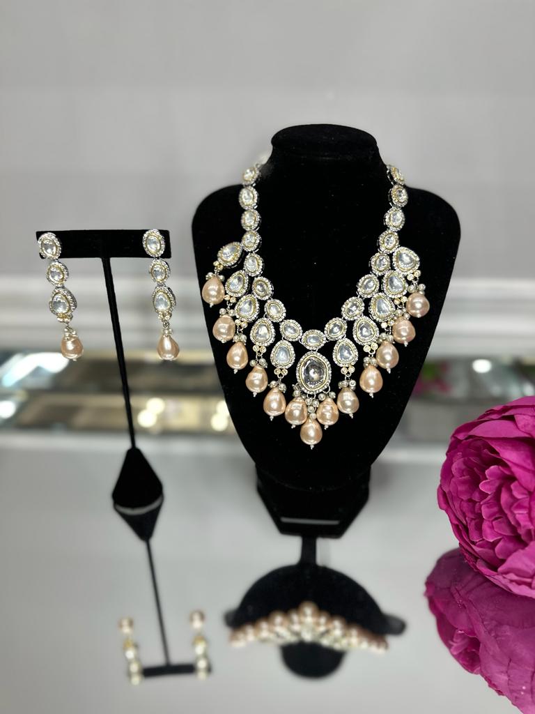 Uncut Kundan Necklace Set With Pearls