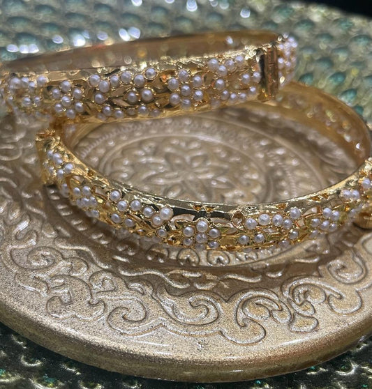 Golden Bangles with White Stones