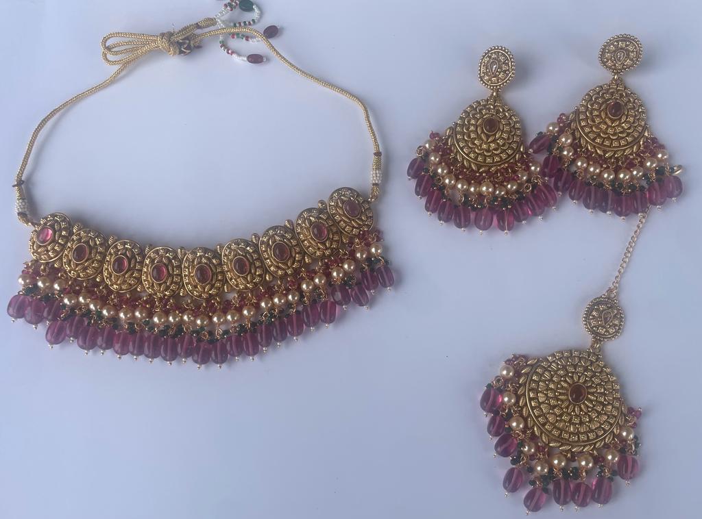 Next To Real Antique Tikka Set | Ruby Colour