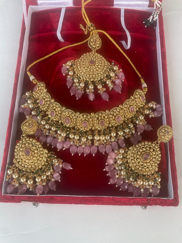 Next To Real Antique Tikka Set| Pink Colour