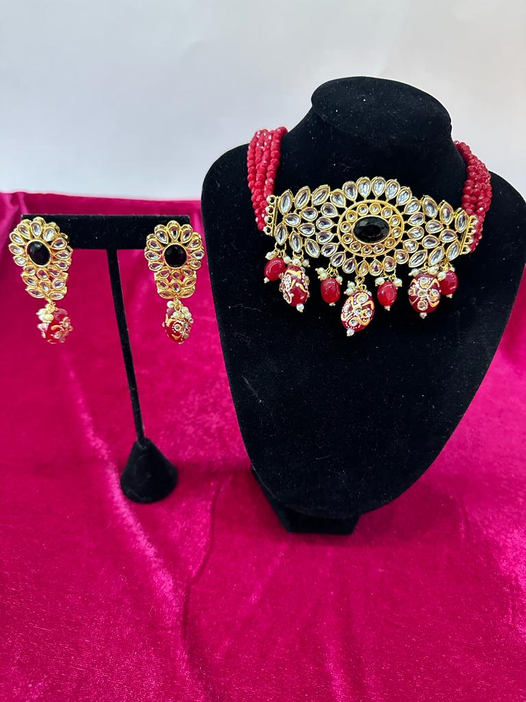 Maroon Kundan Set With Studs