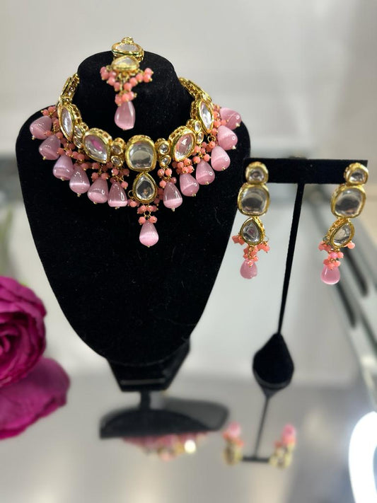 Pink Kundan Set  With Tikka