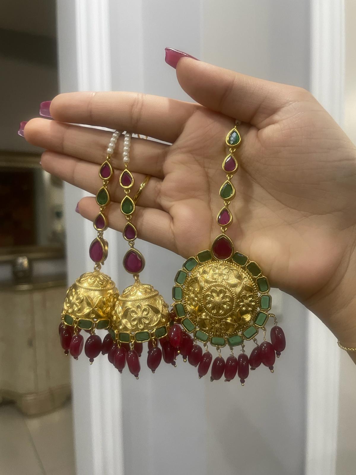 Next To Real Gold Plated Jhumki Set With Tikka