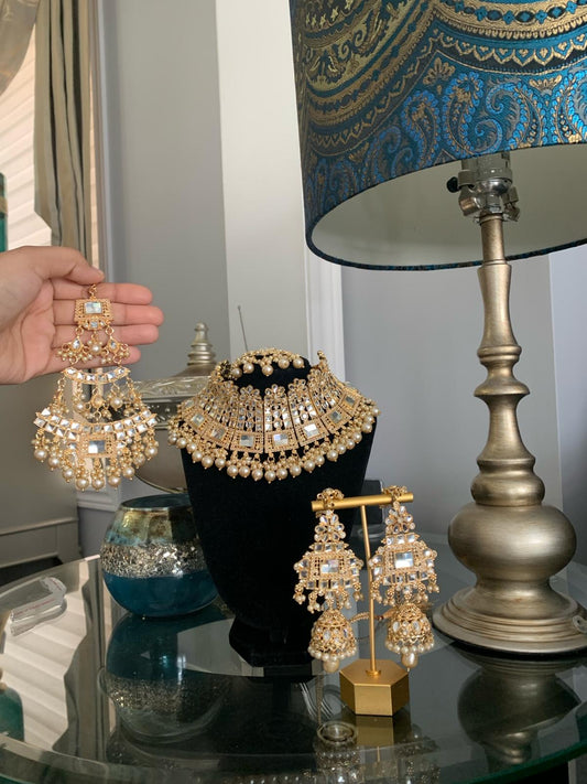 Gold Statement Mirror Set With Passa , Jhumki and Tikka